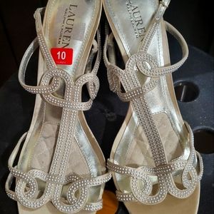 Brand new  Lauren by Ralph Lauren satin gold heeled sandals Size 10M